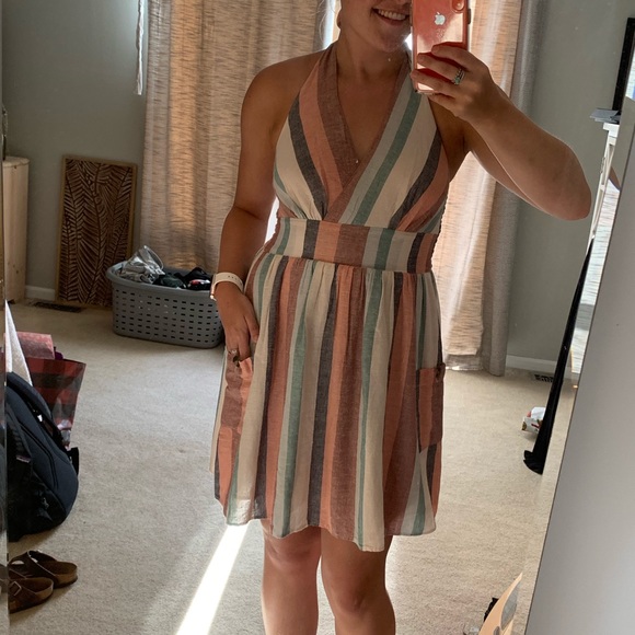 American Eagle Outfitters Dresses & Skirts - Striped linen halter dress, size M, worn once